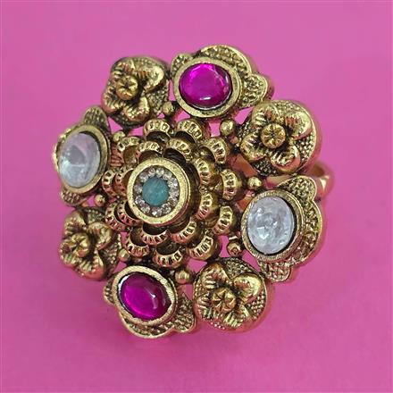 Antique Adjustable Ring with Matte Gold Plating