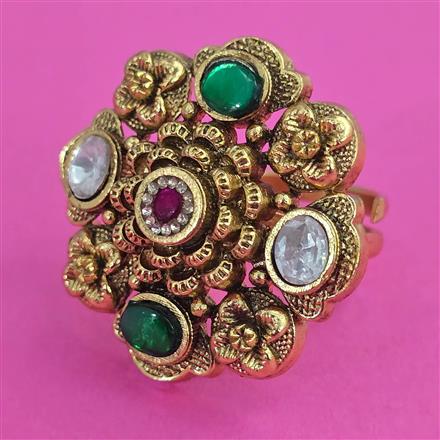 Antique Adjustable Ring with Matte Gold Plating