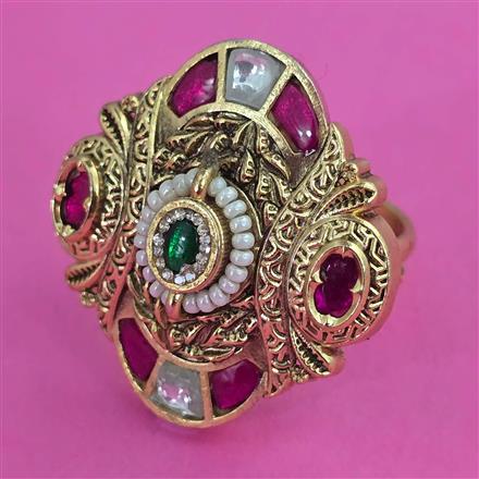 Antique Pearl Ring with Matte Gold Plating