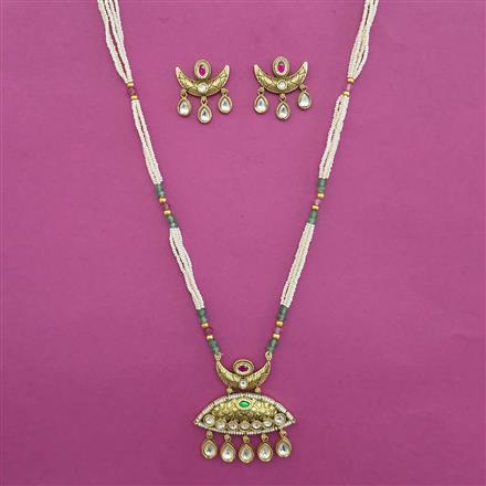 Antique Pearl Pendant Set with Matte Gold Plating
