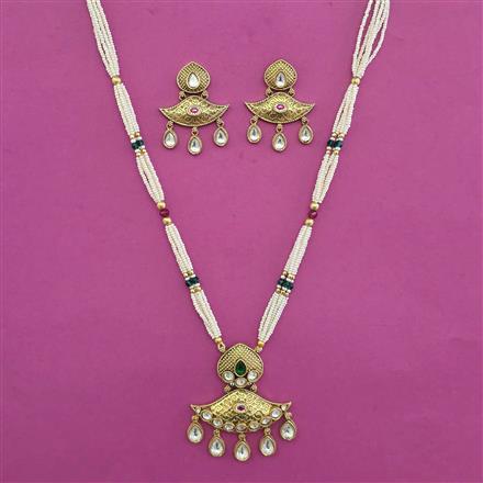 Antique Pearl Pendant Set with Matte Gold Plating