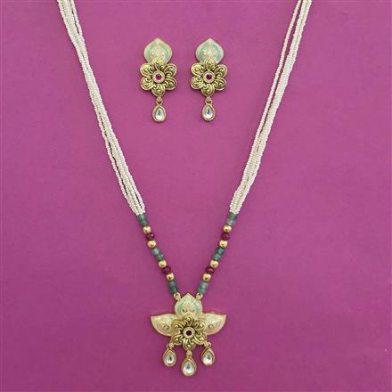 Antique Pearl Pendant Set with Matte Gold Plating