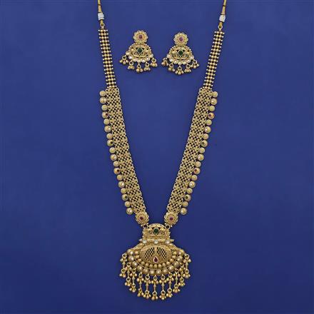 Antique Long Necklace with Matte Gold Plating
