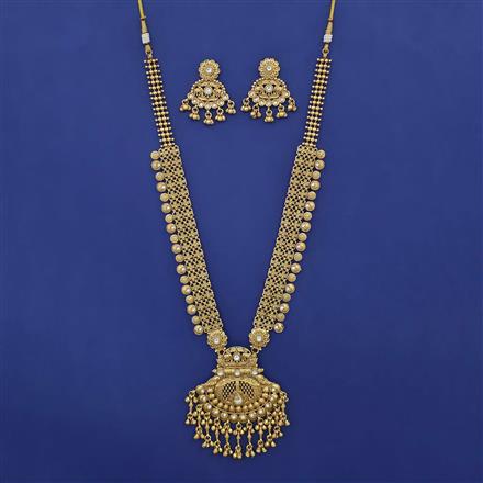 Antique Long Necklace with Matte Gold Plating