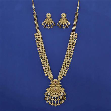 Antique Long Necklace with Matte Gold Plating