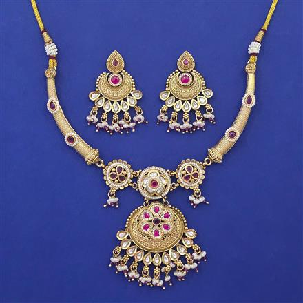 Antique Pearl Necklace with Matte Gold Plating