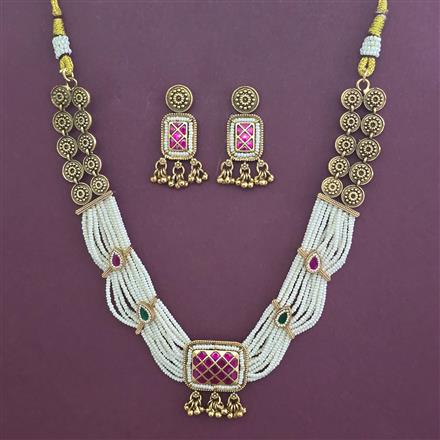 Antique Pearl Necklace with Matte Gold Plating