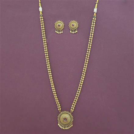 Antique Long Necklace with Matte Gold Plating