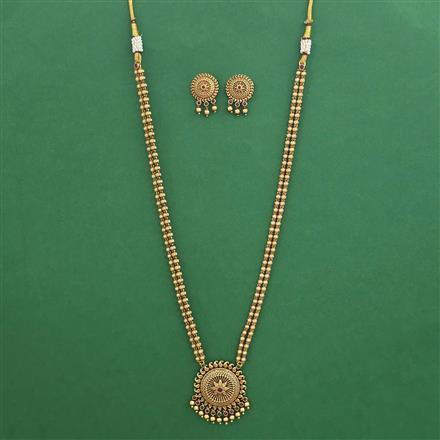 Antique Long Necklace with Matte Gold Plating