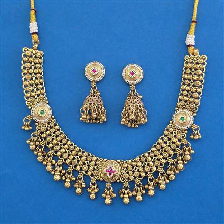 Antique Pearl Necklace with Matte Gold Plating