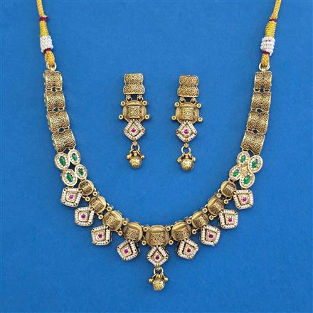 Antique Pearl Necklace with Matte Gold Plating