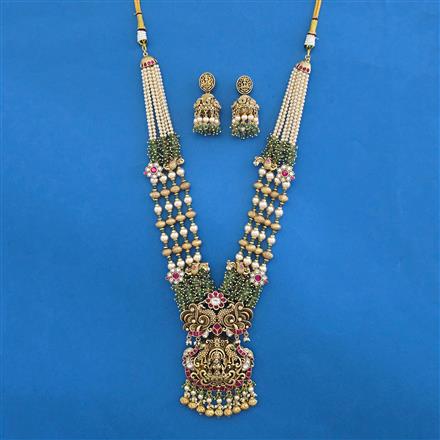 Antique Temple Pendant Set with Matte Gold Plating