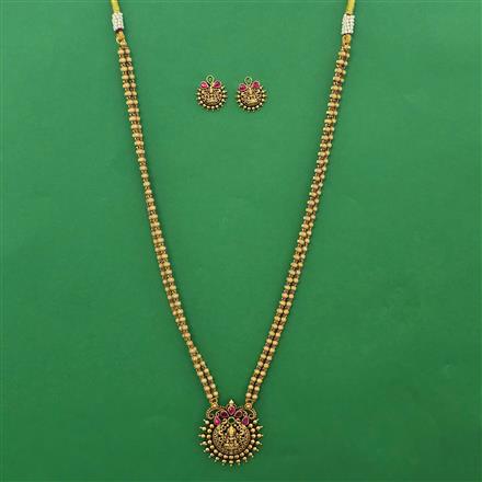 Antique Long Necklace with Matte Gold Plating