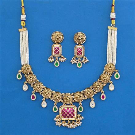 Antique Pearl Necklace with Matte Gold Plating