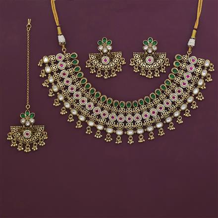 Antique Pearl Necklace with Matte Gold Plating