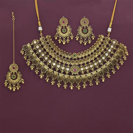 Antique Pearl Necklace with Matte Gold Plating