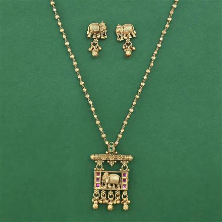 Antique Animal Pendant Set with Matte Gold Plating