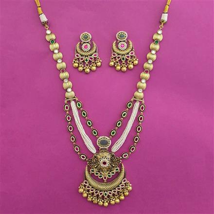 Antique Long Necklace with Matte Gold Plating