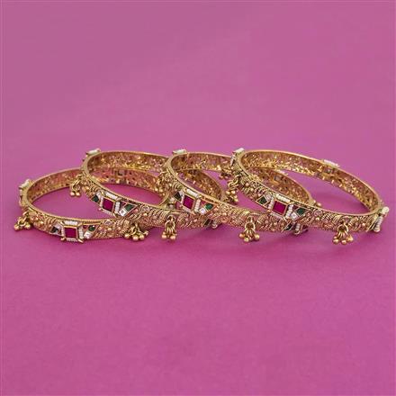 Antique 4 Pc Classic Bangles with Matte Gold Plating