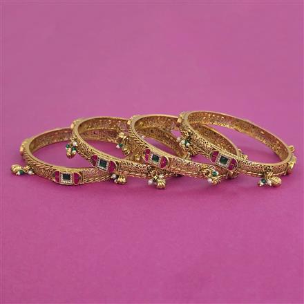 Antique 4 Pc Classic Bangles with Matte Gold Plating