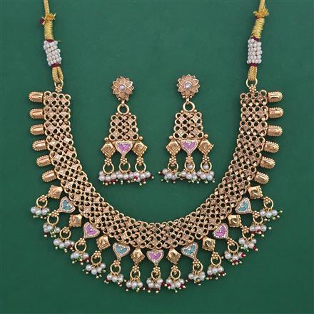 Antique Pearl Necklace with Matte Gold Plating