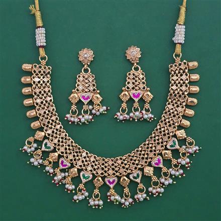 Antique Pearl Necklace with Matte Gold Plating