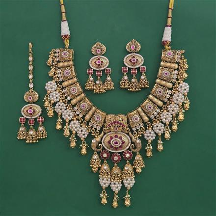 Antique Bridal Necklace with Matte Gold Plating