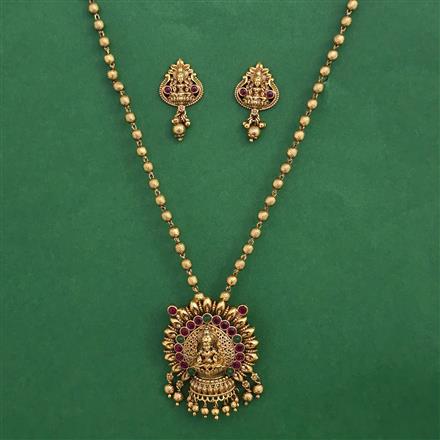 Antique Temple Pendant Set with Matte Gold Plating