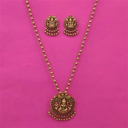 Antique Temple Pendant Set with Matte Gold Plating