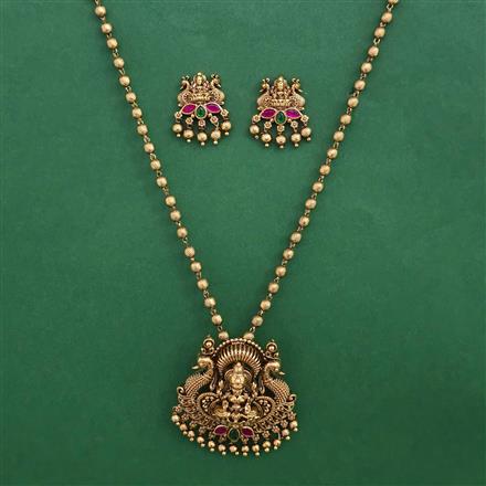 Antique Temple Pendant Set with Matte Gold Plating