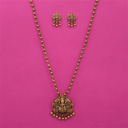 Antique Temple Pendant Set with Matte Gold Plating