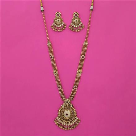 Antique Long Necklace with Matte Gold Plating