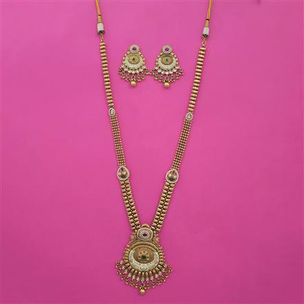 Antique Long Necklace with Matte Gold Plating