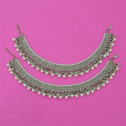 Antique Pearl Payal with Mehndi Plating