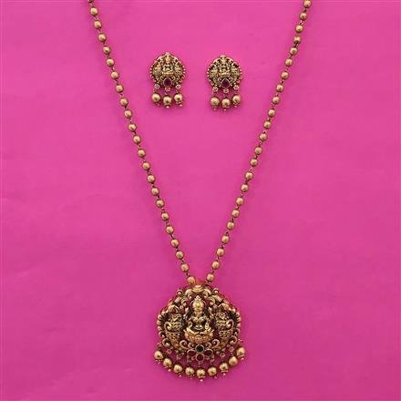 Antique Temple Pendant Set with Matte Gold Plating