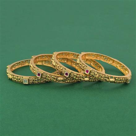 Antique Classic 4 Pc Bangles with Matte Gold Plating