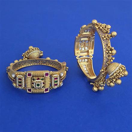 Antique Openable 2 Pc Bangles with Matte Gold Plating