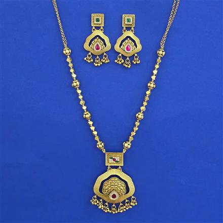 Antique Long Pendant Set with Matte Gold Plating
