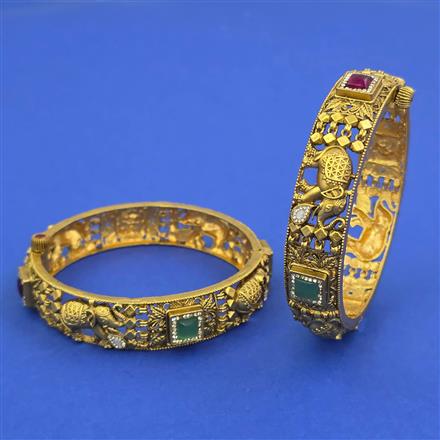 Antique 2 Pc Openable Bangles with Matte Gold Plating