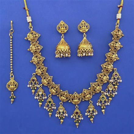 Antique Pearl Necklace with Matte Gold Plating