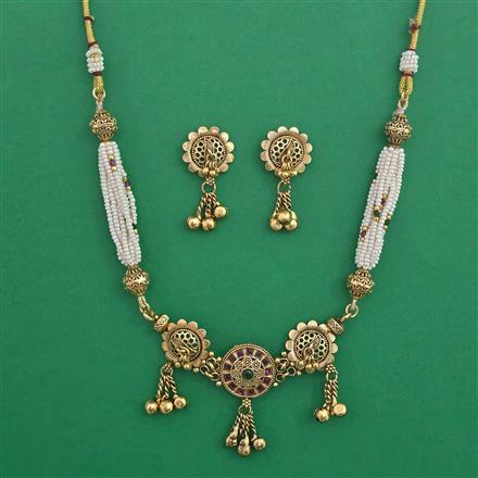 Antique Pearl Necklace with Matte Gold Plating