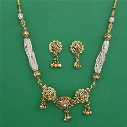 Antique Pearl Necklace with Matte Gold Plating