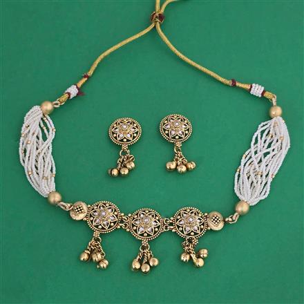 Antique Choker Necklace with Matte Gold Plating
