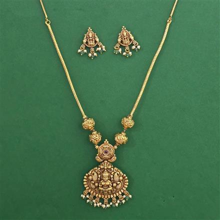 Antique Temple Pendant Set with Matte Gold Plating
