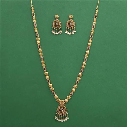 Antique Long Necklace with Matte Gold Plating