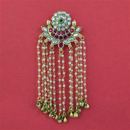 Antique Pearl Hair Brooch with Matte Gold Plating