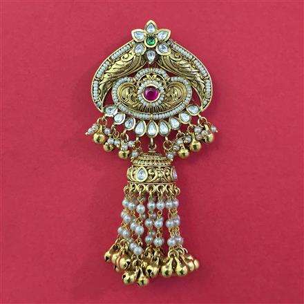 Antique Pearl Hair Brooch with Matte Gold Plating