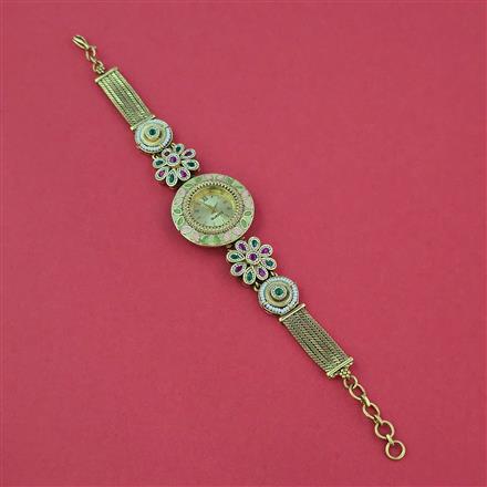 Antique Meenakari Watch with Matte Gold Plating
