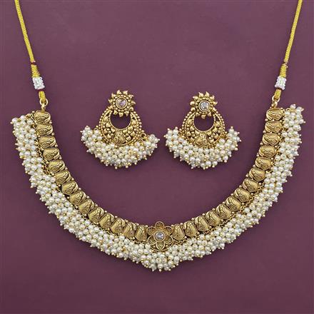Antique Pearl Necklace with Matte Gold Plating