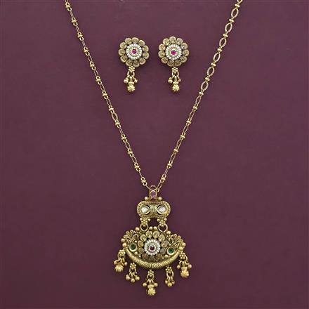 Antique Long Pendant Set with Matte Gold Plating